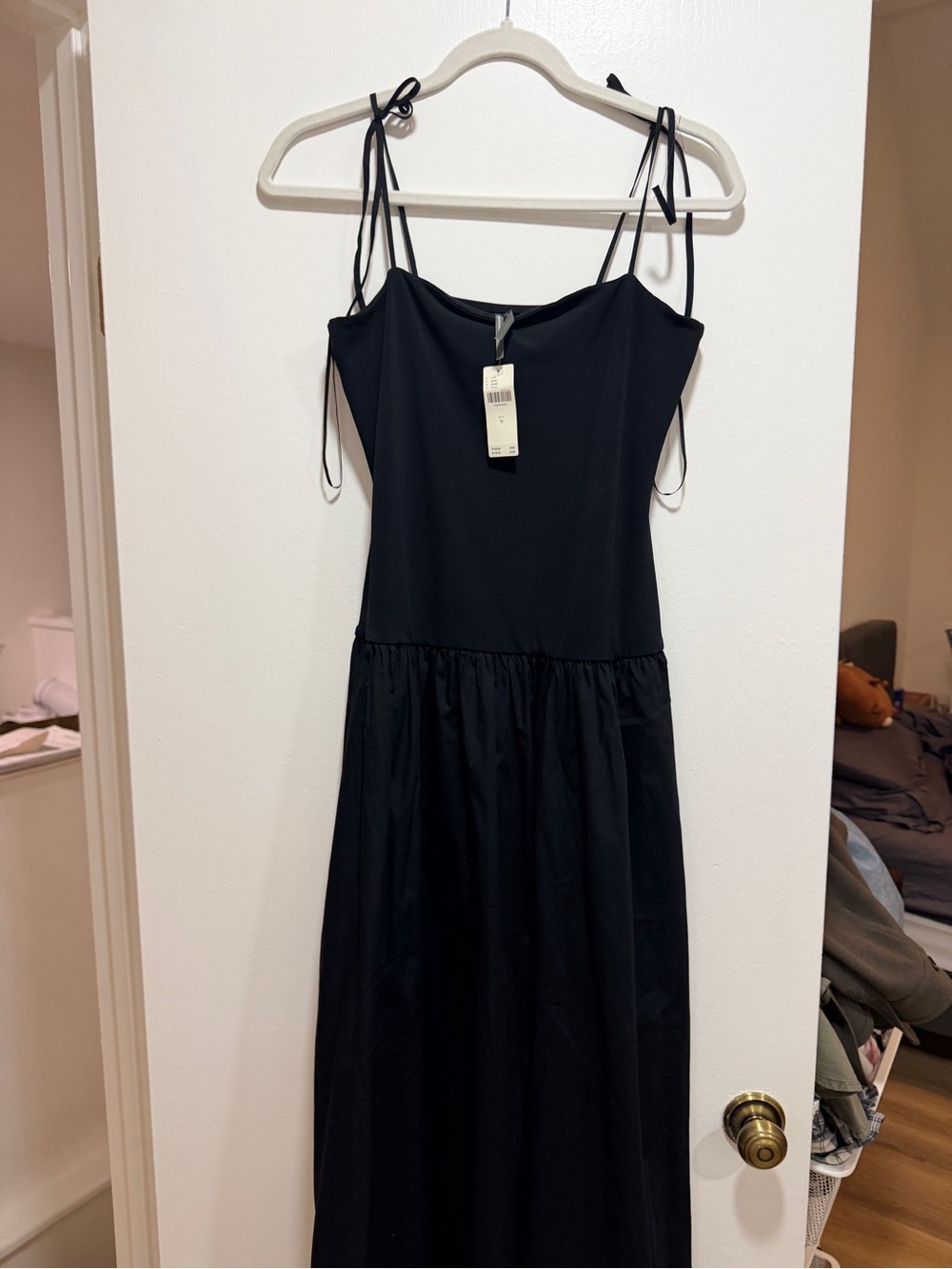 Anthropologie Black Tie-Strap Maxi Dress